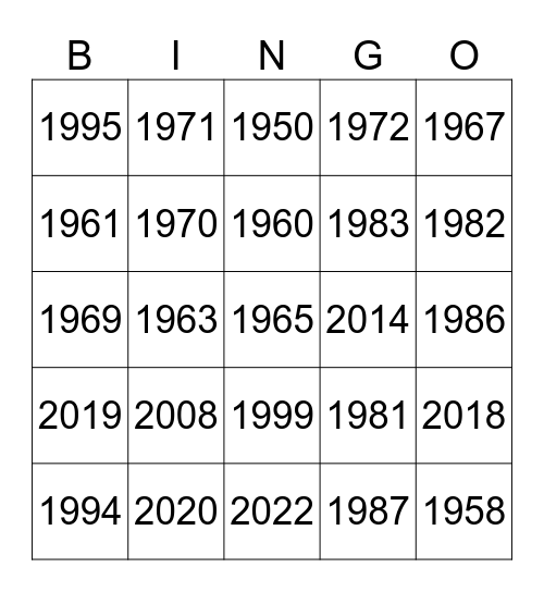 1949-2023 Bingo Card