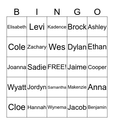 3rd-4th-5th Bingo Card