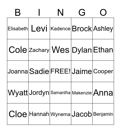 3rd-4th-5th Bingo Card
