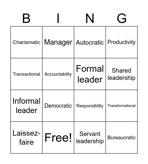 Leadership Bingo Card