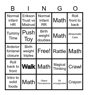 Nurs 128 Ped's G & D Bingo Card