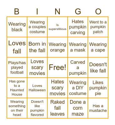 Fall Festival Bingo Card