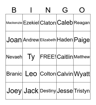 3rd-4th-5th Bingo Card