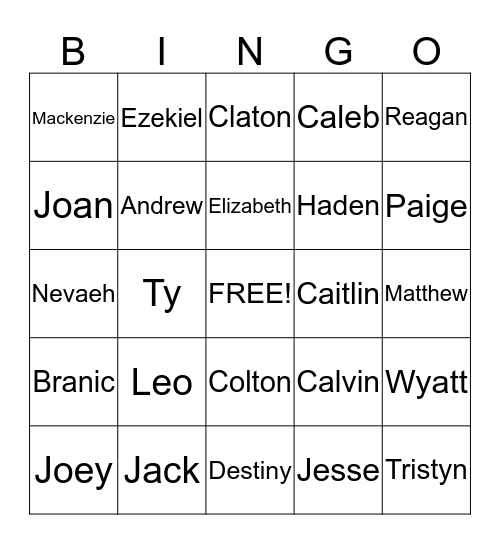 3rd-4th-5th Bingo Card