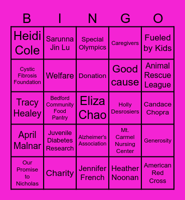 NCL Philantrophy Bingo Card