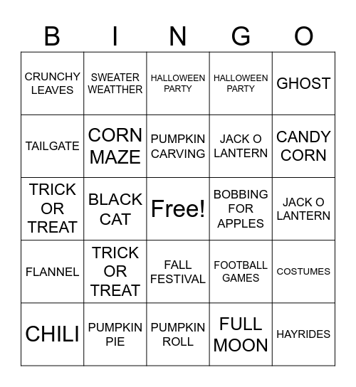 Fall Bingo Card