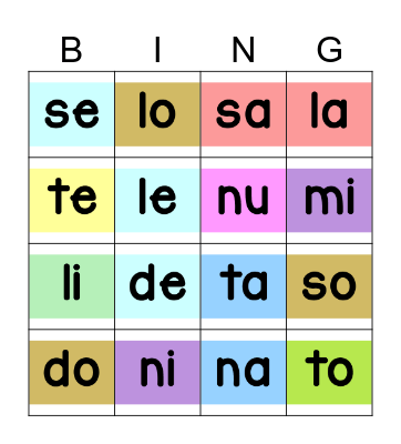 Sílabas Bingo Card