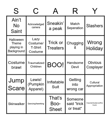 Sloppy Halloween Bingo Card