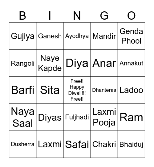 Diwali Bingo!! by Parag Bingo Card
