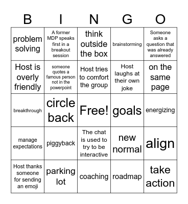 Corporate Bingo Card