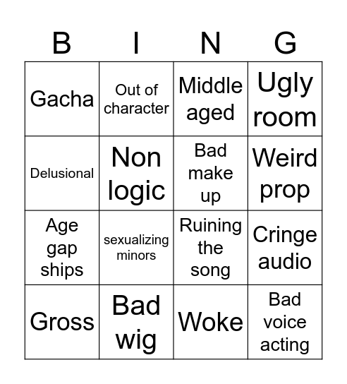 Mha cringe Bingo Card
