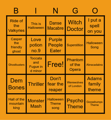 Halloween Music Bingo Card