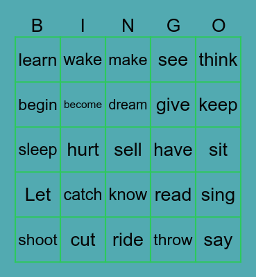 Irregular verbs Bingo Card
