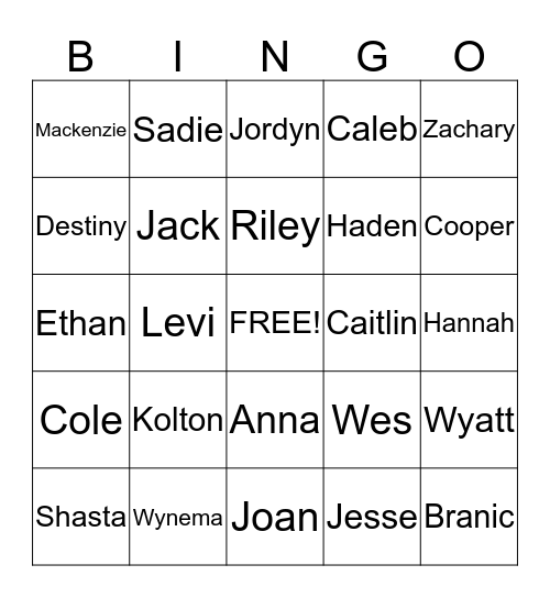 3rd-4th-5th Bingo Card