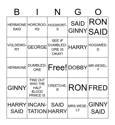 HARRY POTTER BINGO! Bingo Card