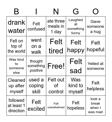This week I.... Bingo Card
