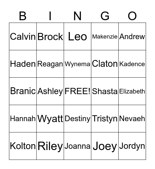 3rd-4th-5th Bingo Card