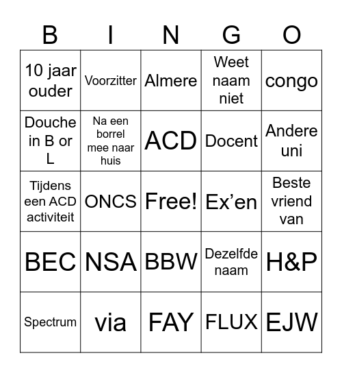 afstreepkaart Bingo Card