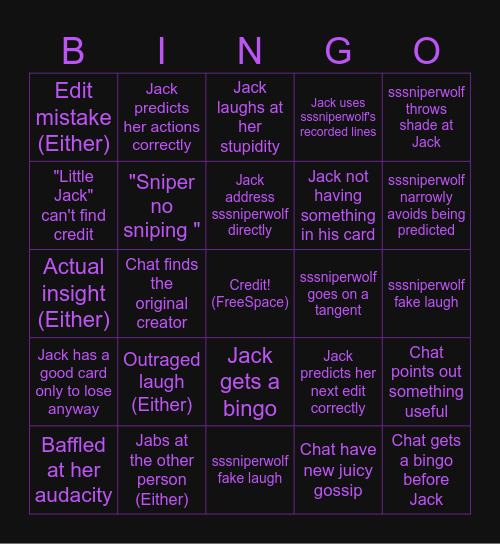 JJJacksfilms x sssniperwolf bingo to play while he's playing sssniperwolf bbbingo Card