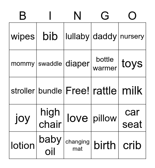 Baby Shower Bingo Card