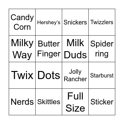 Halloween Candy Bingo Card