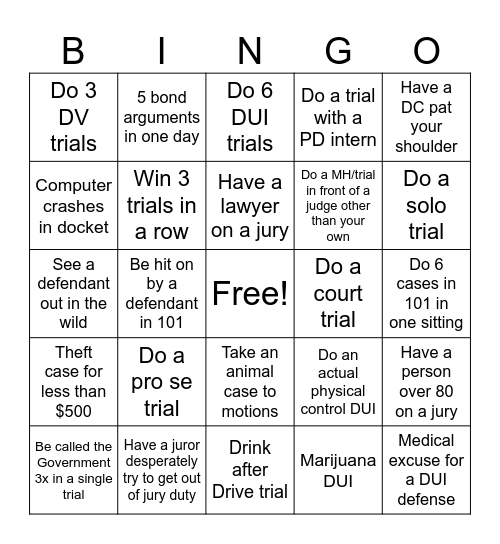 County Court Bingo Card