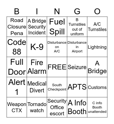 Communications Center Bingo Card