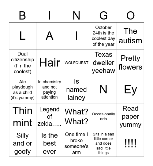 Lainey bingo Card