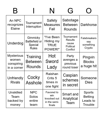 Fire Heart Tournament Bingo Card