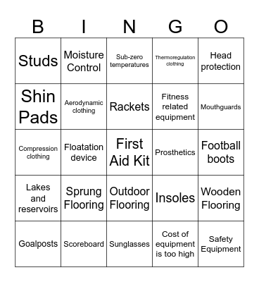Sporting Equipment Bingo Card