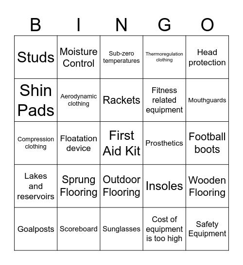 Sporting Equipment Bingo Card