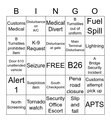 Communications Center Bingo Card