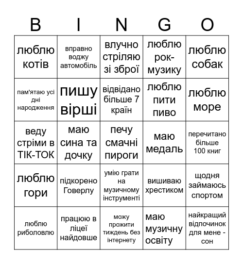 Знайомі незнайомці (чим людина унікальна) Bingo Card