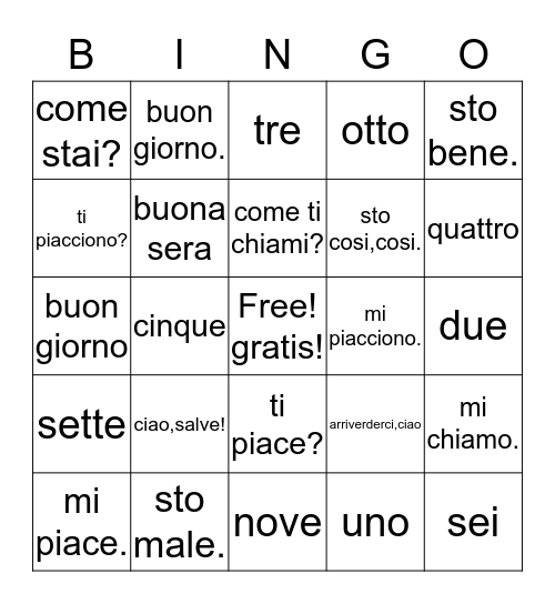 Practice with greetings Bingo Card