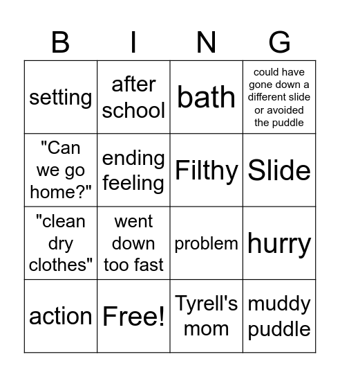 Story Champs #5 Tyrell plays at the park Bingo Card