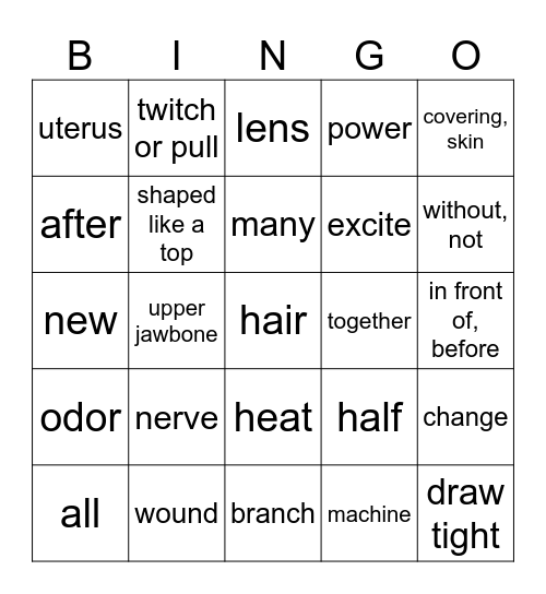 Med Term L10 Bingo Card