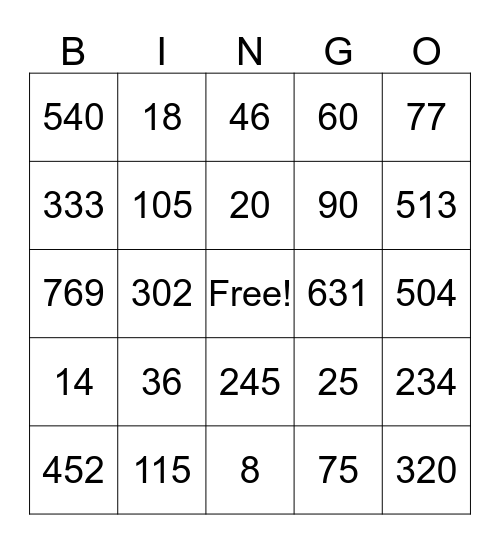 Place Value Bingo Card