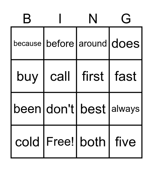 Dolche words (1-15) Bingo Card