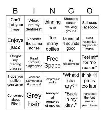 Old Person Bingo! Bingo Card