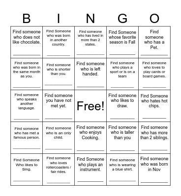 Find Someone Who Bingo Card