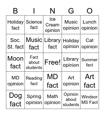 Facts vs Opinions Bingo Card