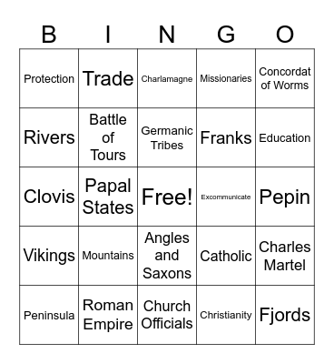 Ch 2 Lesson 1 The Early Middle Ages Bingo Card