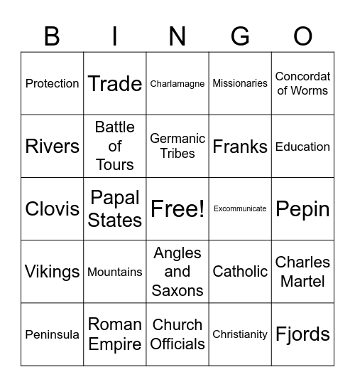 Ch 2 Lesson 1 The Early Middle Ages Bingo Card