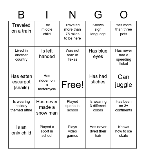 Find Someone Who Bingo Card