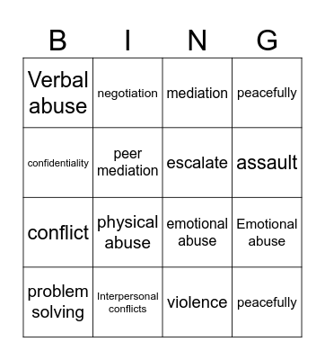 Chapter 9 Vocab Bingo Card