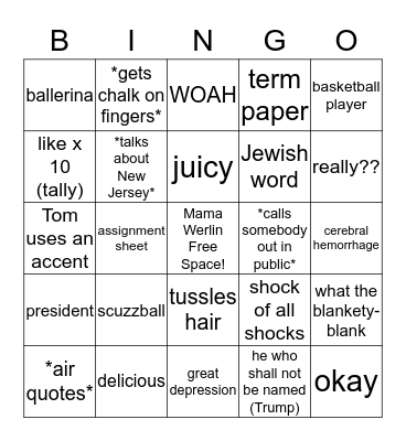 Werlin Bingo Card