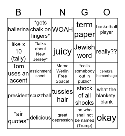 Werlin Bingo Card