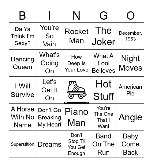 Skatin 70's Bingo Card