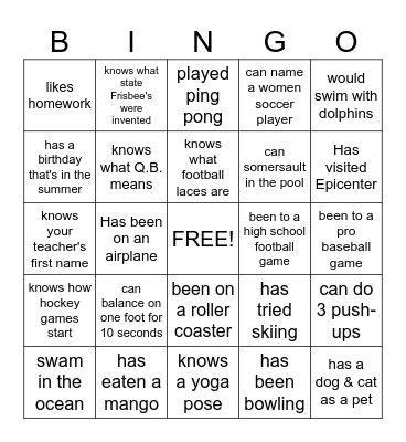 Find Someone Who.... Bingo Card