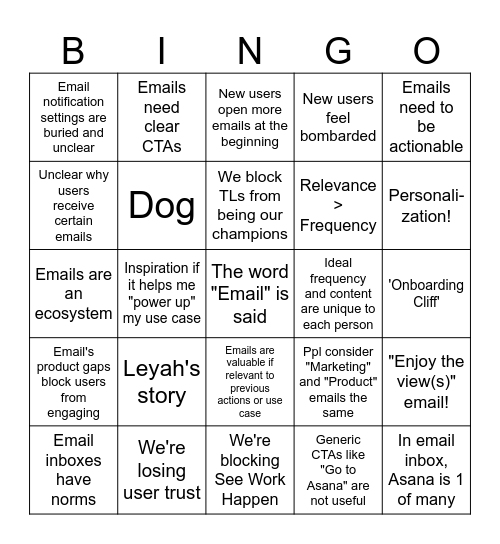 Emails & New User Adoption Bingo Card